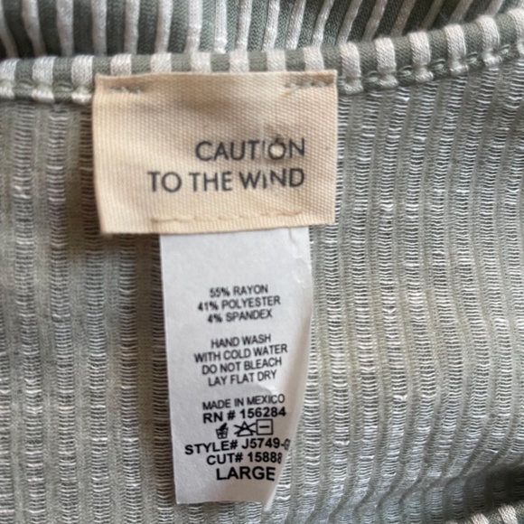 Caution to the Wind Light Green Striped Self tie A line Stretch Dress Size Large - Picture 8 of 9